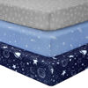 Picture of Unnivoll Baby Crib Sheets for Boys Girls, Fitted Crib Sheet Neutral 3 Pack for Standard Crib and Toddler Mattress, Breathable Soft Microfiber Baby Sheet 28x52x8in Blue Gray Planet