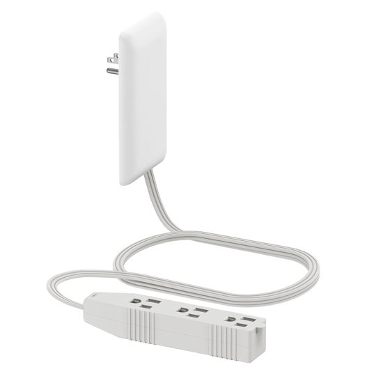 Picture of LIDER Flat-Face Outlet Extender with 3 Receptacles, Ultra-Thin Wall Plate Plug with Cord Extender and 3-Outlet Power Strip, 3ft Cord, LWE3-315-W, White