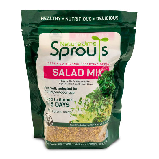 Picture of Nature Jims Sprouts Salad Sprout Mix - Organic Salad Mix for Growing - Non-GMO Microgreen Seeds - Healthy Broccoli, Alfalfa, Radish, Clover Sprouting Seeds Variety Mix - Microgreens Growing 1lb