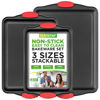 Picture of NutriChef 3-Piece Nonstick Kitchen Oven Baking Pans - Premium & Stylish Non-Stick Steel, Commercial Grade Restaurant Quality Metal Bakeware with Red Silicone Handles - Easy to Clean, NCSBS3S