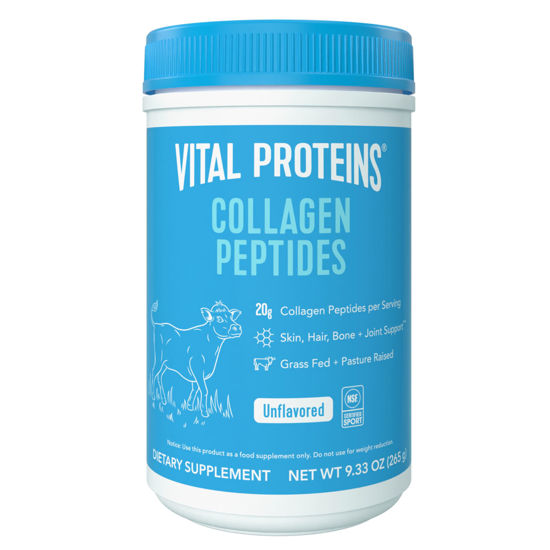 Picture of Vital Proteins Grass Fed Collagen Peptides Powder, Supports Hair, Skin, Nails, Bones, and Joints Health, Hydrolyzed Peptides - Zero Sugar, Unflavored, 9.33oz