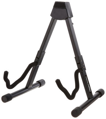 Picture of Amazon Basics Adjustable Guitar Folding A-Shape Frame Stand for Acoustic and Electric Guitars with Non-Slip Rubber and Soft Foam Arms, Fully Assembled, Black