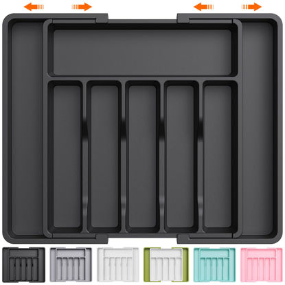 Picture of Lifewit Silverware Drawer Organizer, Expandable Utensil Tray for Kitchen, BPA Free Flatware and Cutlery Holder, Adjustable Plastic Storage for Spoons Forks Knives, Large, Black