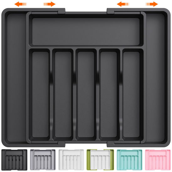 Picture of Lifewit Silverware Drawer Organizer, Expandable Utensil Tray for Kitchen, BPA Free Flatware and Cutlery Holder, Adjustable Plastic Storage for Spoons Forks Knives, Large, Black