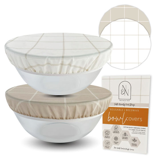 Picture of Reusable Bowl Covers for Bread Proofing (2 Lg) - Beeswax Bowl Covers Reusable, Sourdough Bowl Cover, Elastic Cotton Cloth Bowl Covers, Bread Cover for Rising, Bread Bowl Cover, Fabric Bowl Covers