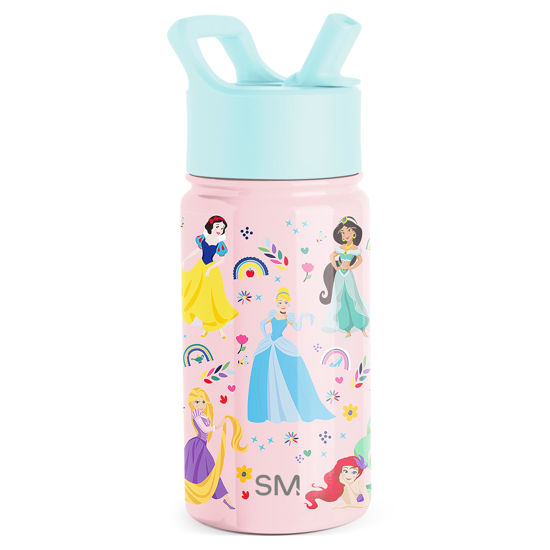 Picture of Simple Modern Disney Princess Kids Water Bottle with Straw Lid | Reusable Insulated Stainless Steel Cup for Girls, School | Summit Collection | 14oz, Princess Rainbows