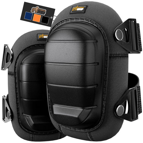 Picture of Gorilla Grip Adjustable Safety Knee Pad Set, Heavy Duty Durable Kneeling Pads for Work, Anti Slip Fasteners, Comfortable Gel Padding, Supportive Pads During Construction, Gardening Tool, Black