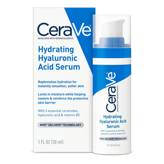 Picture of Cerave Hyaluronic Acid Serum for Face with Vitamin B5 and Ceramides, Hydrating Face Serum for Dry Skin, Fragrance Free, 1 Ounce
