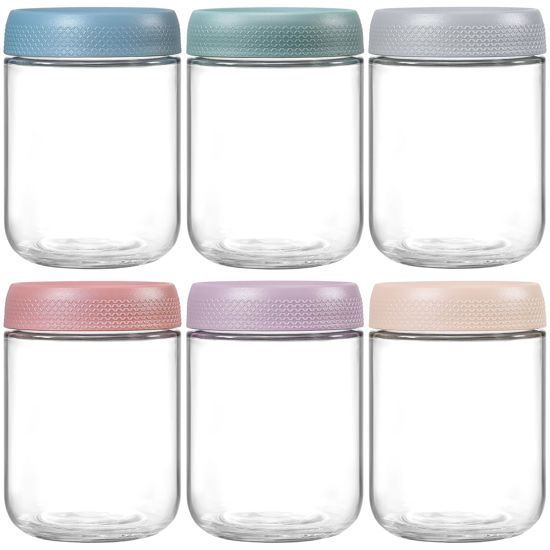 Picture of NETANY 6-pack 16 oz Overnight Oats Containers with Lids, Glass jars with Airtight Lids, Wide mouth Mason Salad jars, Glass Food Storage Containers for Snacks Yogurt Spice Sugar