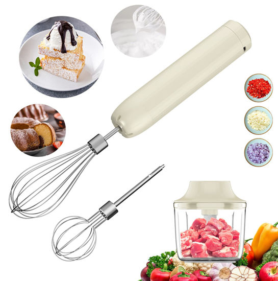 Picture of Electric Hand Mixer with Whisk, Handheld Electric Whisk, Baby Food Blender, Mini Food Processor, Rechargeable Cordless Handheld Mixer, Food Chopper, Baby Food Puree Maker for Baby Food, 4-Speed,10Oz