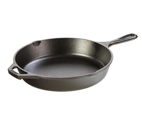 Picture of Lodge 10.25 Inch Cast Iron Pre-Seasoned Skillet - Signature Teardrop Handle - Use in the Oven, on the Stove, on the Grill, or Over a Campfire, Black
