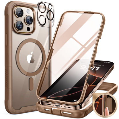 Picture of Miracase for iPhone 16 Pro Max Case 6.9'', [Bubble Free] Full-Body Bumper Phone case with Built-in Full Glass Screen &Lens Protector,Compatible with MagSafe,Drop Proof 16 Pro Max Cover,Desert Brown