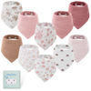 Picture of Yoofoss Muslin Baby Bibs 10 Pack Bandana Bibs 100% Cotton 6-Layer Soft Absorbent Drool Bibs for Boys and Girls, Pink Flower