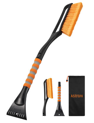 Picture of AstroAI 27" Snow Brush and Ice Scrapers for Car Windshield, Detachable Snow Scrapers with Ergonomic Foam Grip for Cars, Trucks, SUVs (Heavy Duty ABS, PVC Brush, Orange)