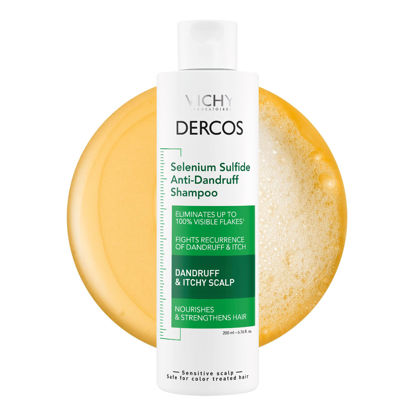 Picture of Dercos Selenium Sulfide Anti Dandruff Shampoo, Eliminates Flakes & Fights Recurring Dandruff & Itchy Scalp, Color Safe Shampoo, 2X Less Breakage, Suitable For All Hair Types, 6.76 Fl. Oz.