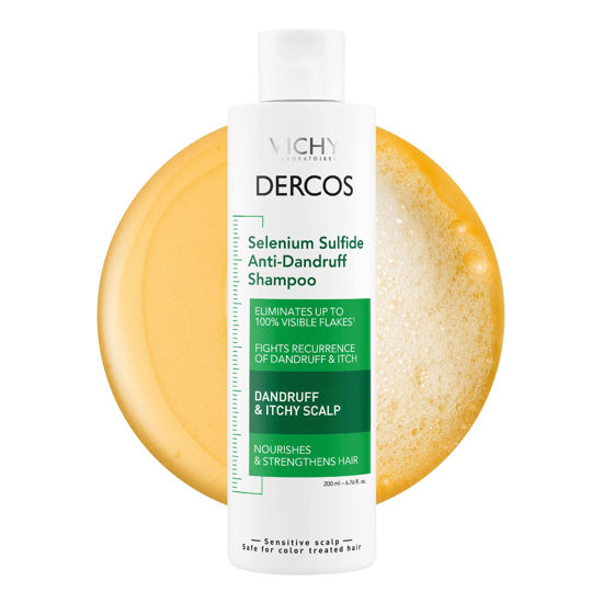 Picture of Dercos Selenium Sulfide Anti Dandruff Shampoo, Eliminates Flakes & Fights Recurring Dandruff & Itchy Scalp, Color Safe Shampoo, 2X Less Breakage, Suitable For All Hair Types, 6.76 Fl. Oz.