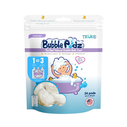 Picture of TruKid Bubble Podz Bubble Bath for Baby & Kids, Gentle Refreshing Bath Bomb for Sensitive Skin, pH Balance 7 for Eye Sensitivity, Natural Moisturizers and Ingredients, Lavender (24 Podz)