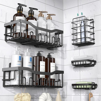 Picture of EUDELE Adhesive Shower Caddy, 5 Pack Rustproof Stainless Steel Bath Organizers With Large Capacity, No Drilling Shelves for Bathroom Storage & Home Decor