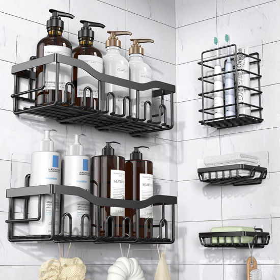 Picture of EUDELE Adhesive Shower Caddy, 5 Pack Rustproof Stainless Steel Bath Organizers With Large Capacity, No Drilling Shelves for Bathroom Storage & Home Decor