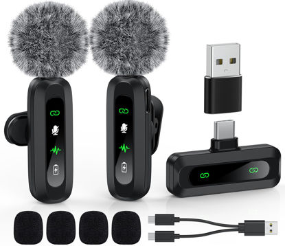 Picture of USB C Lavalier Microphone Wireless Mini Mic for Type-C Android Phone/Tablet/PC Video Recording Clip-on Mics with Rotatable Clip&Denoise Recording, Ideal for Vlog Tiktok Youtube Podcast Content Creator