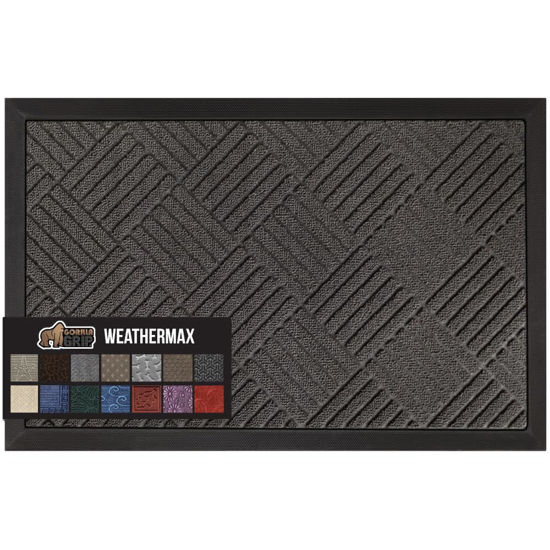 Picture of Gorilla Grip 100% Waterproof All-Season WeatherMax Doormat, Durable Natural Rubber, Stain and Fade Resistant, Low Profile, Indoor Outdoor Door Mats, Easy Clean Patio Entrance Mat, 17x29, Gray Diamond