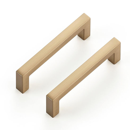 Picture of Ravinte 5 Pack Solid 3 Inch Hole Center Slim Square Bar Champagne Bronze Cabinet Pulls Drawer Handles Kitchen Cabinet Handles Drawer Pulls Kitchen Cabinet Hardware Kitchen Handles