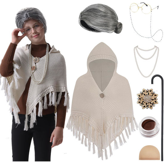 Picture of EBYTOP Old Lady Costume for Kids 100 Days of School Costume for Girls 100th Day Grandma Dress Up,Set2