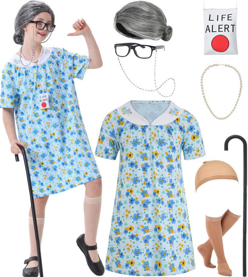 Picture of qnprt 100 Days of School Costume 100th Old Lady Costume for Kids Girls Grandma Dress Up,6