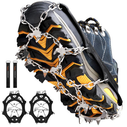 Picture of Crampons Ice Cleats Traction Snow Grips for Boots Shoes Women Men Anti Slip 19 Stainless Steel Spikes Safe Protect for Hiking Fishing Walking Climbing Mountaineering