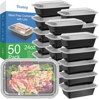 Picture of Dealusy 50 Pack (100-Piece) 24 oz Meal Prep Containers Reusable with Lids, Sturdy Leakproof & Food Safe, Microwave, Freezer, Dishwasher Safe Food Prep Containers, To Go Take Out Plastic Food Storage