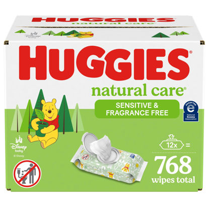 Picture of Huggies Natural Care Sensitive Baby Wipes, Unscented, Hypoallergenic, 99% Purified Water, 12 Flip-Top Packs (768 Wipes Total)