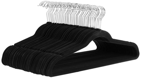 Picture of Amazon Basics Slim, Velvet, Non-Slip Suit Clothes Hangers, Pack of 50, Black
