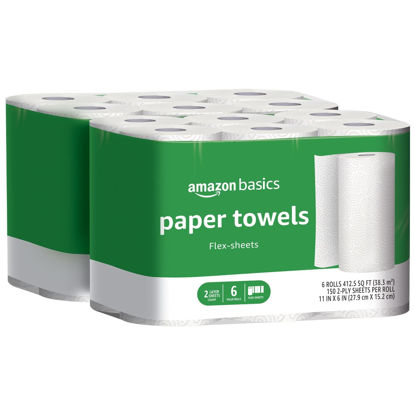 Picture of Amazon Basics 2-Ply Flex-Sheets Paper Towels, 12 Basics Rolls = 32 Regular Rolls, Everyday Value with 150 Sheets per Roll