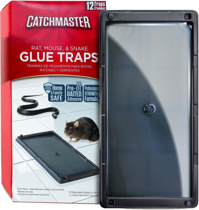 Picture of Catchmaster Glue Mouse Traps Indoor for Home 12PK, Bulk Glue Traps for Mice and Rats, Pre-Baited Adhesive Plastic Trays for Inside House, Snake, Lizard, Insect, & Spider Traps, Pet Safe Pest Control