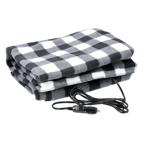 Picture of Heated Car Blanket - 12-Volt Electric Blanket for Car, Truck, SUV, or RV - Portable Heated Throw - Camping Essentials by Stalwart (Black Plaid)