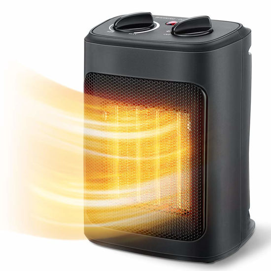 Picture of Space Heater, 1500W Electric Heaters Indoor Portable with Thermostat, PTC Fast Heating Ceramic Room Small Heater with Heating and Fan Modes for Bedroom, Office and Indoor Use
