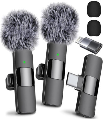 Picture of Mini Mic Pro Wireless Microphone for iPhone, iPad, Android, Lavalier Microphone for Video Recording - 2 Pack iPhone Mic Crystal Clear Recording with USB-C for Podcast Microphone, ASMR, TikTok