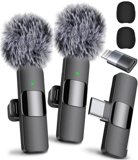 Picture of Mini Mic Pro Wireless Microphone for iPhone, iPad, Android, Lavalier Microphone for Video Recording - 2 Pack iPhone Mic Crystal Clear Recording with USB-C for Podcast Microphone, ASMR, TikTok