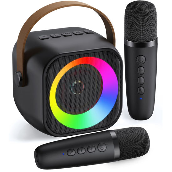 Picture of Mini Karaoke Machine, Portable Bluetooth Karaoke Speaker with 2 Wireless Microphones and Party Lights for Kids and Adults, Birthday Gifts for Girls Boys Family Home Party