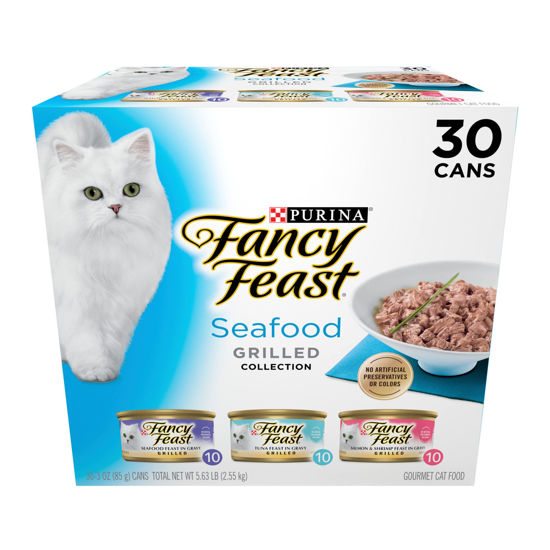 Picture of Purina Fancy Feast Grilled Wet Cat Food Seafood Collection in Wet Cat Food Variety Pack - (Pack of 30) 3 oz. Cans