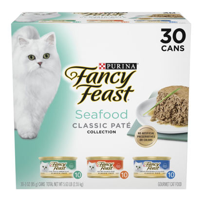 Picture of Purina Fancy Feast Seafood Classic Pate Collection Grain Free Wet Cat Food Variety Pack - (Pack of 30) 3 oz. Cans