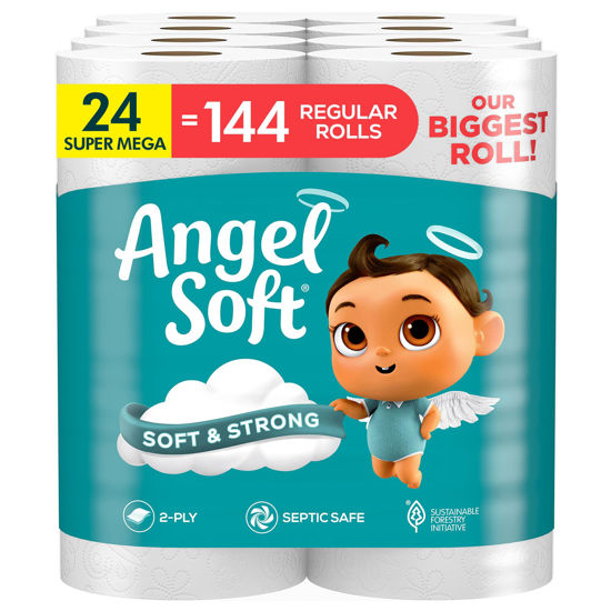 Picture of Angel Soft Toilet Paper, 24 Super Mega Rolls = 144 Regular Rolls, Soft and Strong Toilet Tissue