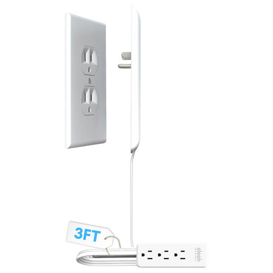 Picture of Sleek Socket Original & Patented Ultra-Thin Outlet Concealer with Cord Concealer Kit, Flat Extension Cord with Multi Outlets Power Strip, Ideal for Home Improvement, Hide Bulky and Messy Cords