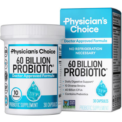 Picture of Physician's Choice Probiotics 60 Billion CFU - 10 Strains + Organic Prebiotics - Immune, Digestive & Gut Health - Supports Occasional Constipation, Diarrhea, Gas & Bloating - for Women & Men - 30ct