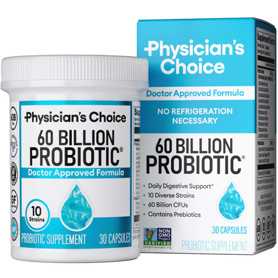 Picture of Physician's Choice Probiotics 60 Billion CFU - 10 Strains + Organic Prebiotics - Immune, Digestive & Gut Health - Supports Occasional Constipation, Diarrhea, Gas & Bloating - for Women & Men - 30ct