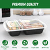 Picture of 50 Pack (100-Piece) 28 oz Meal Prep Containers Reusable with Lids 2-Compartment, Sturdy Leakproof Food Safe, Microwave Freezer Dishwasher Safe, To Go Take Out Plastic Food Storage, Black