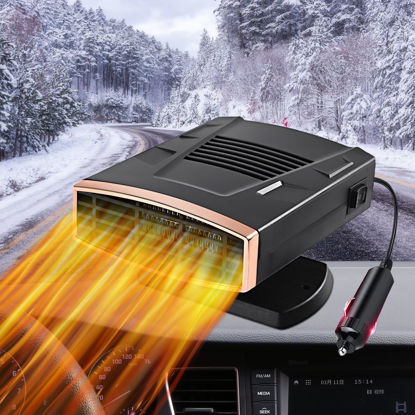 Picture of 12V Car Heater, 2 in 1 Fast Heating Defrost Defogger 360 °Rotatable Handheld Car Windscreen Defogger Window Defroster (Black Gold)