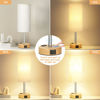Picture of Fenmzee Bedside Table Lamp for Bedroom - 3 Way Dimmable Touch Lamp USB C Charging Ports and AC Outlet, Small Lamp Wood Base Round Flaxen Fabric Shade for Living Room, Desk, LED Bulb Included