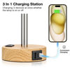 Picture of Fenmzee Bedside Table Lamp for Bedroom - 3 Way Dimmable Touch Lamp USB C Charging Ports and AC Outlet, Small Lamp Wood Base Round Flaxen Fabric Shade for Living Room, Desk, LED Bulb Included