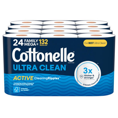 Picture of Cottonelle Ultra Clean Toilet Paper with Active CleaningRipples Texture, 24 Family Mega Rolls (24 Family Mega Rolls = 132 Regular Rolls) (4 Packs of 6), 353 Sheets Per Roll, Packaging May Vary